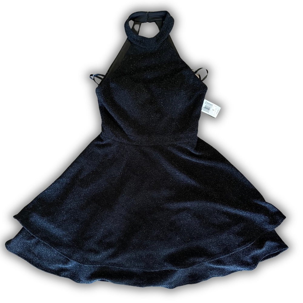 NWT | Xscape | Black Sparkly Puffy Sleeveless Halter Mini Dress | Size:6